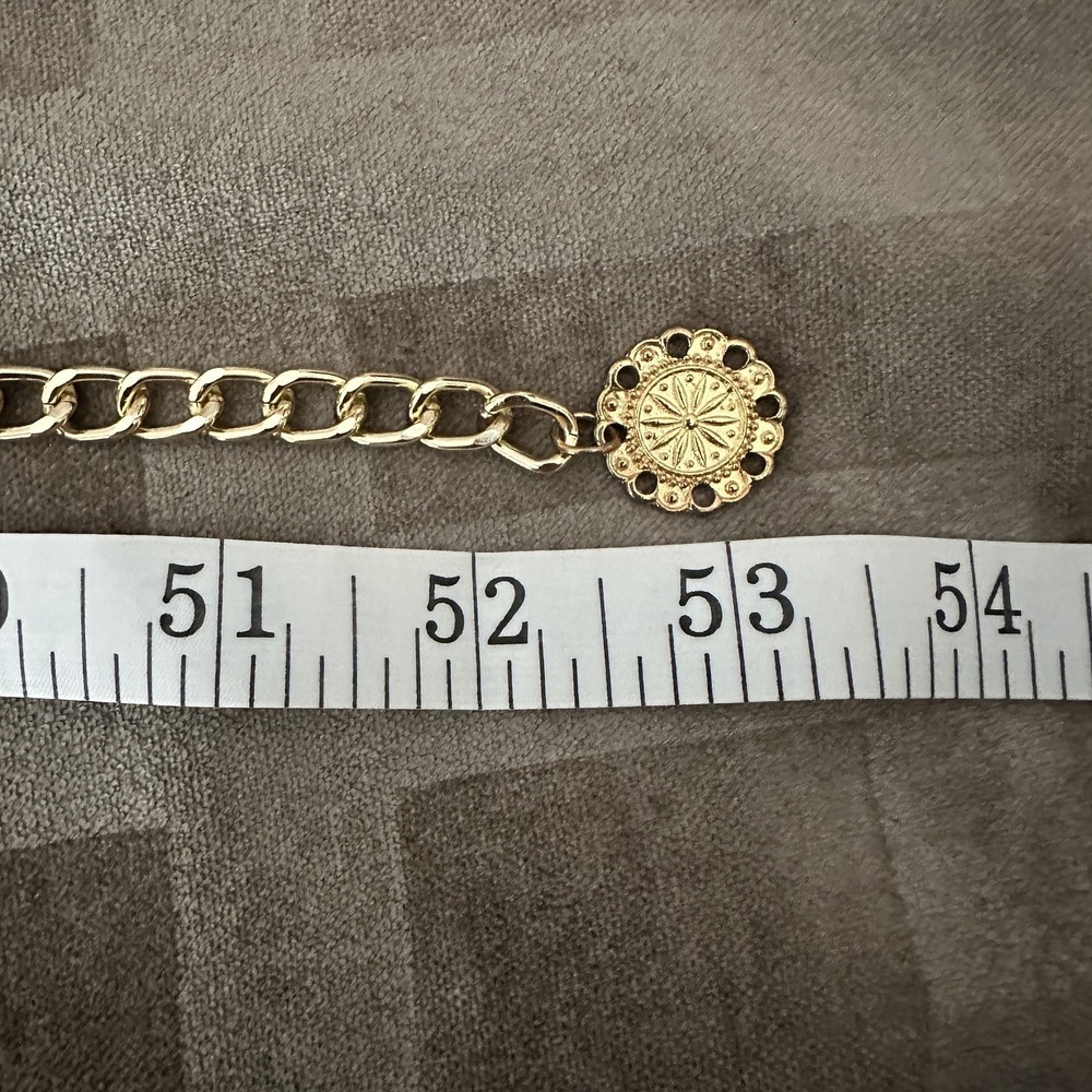 Layered Triple Strand Medallion Chain Belt One Size‎ Gold Skinny Adjustable Boho - Picture 6 of 6
